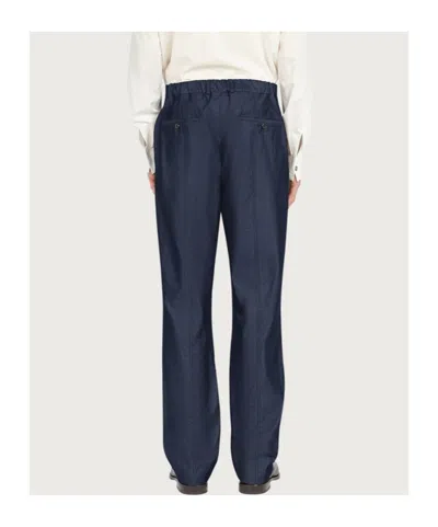 Ferragamo Cotton Denim Pants With Belt Loops And Elastic Insert In Blue