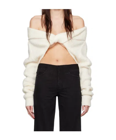 Christopher Esber Off-white Boucle Knit Shrug Sweater In White