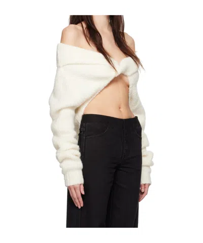 Christopher Esber Off-white Boucle Knit Shrug Sweater In White