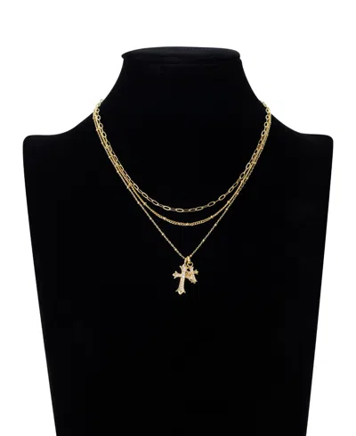 Unwritten Cubic Zirconia Double Cross Pendant Layered Necklace Set