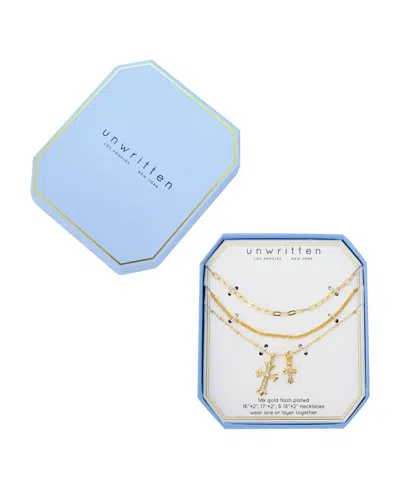 Unwritten Cubic Zirconia Double Cross Pendant Layered Necklace Set