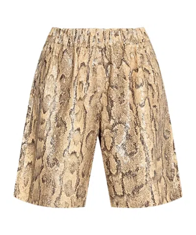 Dries Van Noten Animal Print Sequin Embellished Knee-length Shorts In Brown