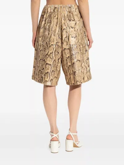 Dries Van Noten Animal Print Sequin Embellished Knee-length Shorts In Brown