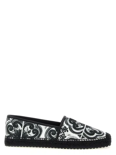 Dolce & Gabbana Printed Round Toe Espadrilles With Leaf Print In Black
