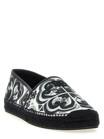 Dolce & Gabbana Printed Round Toe Espadrilles With Leaf Print In Black