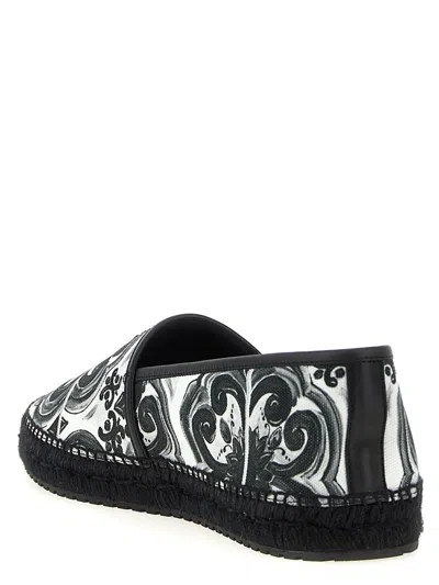 Dolce & Gabbana Printed Round Toe Espadrilles With Leaf Print In Black