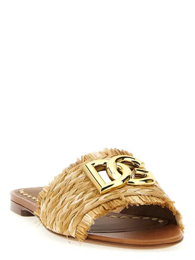 Dolce & Gabbana Raffia Braid Slipper With Fringes In Neutral