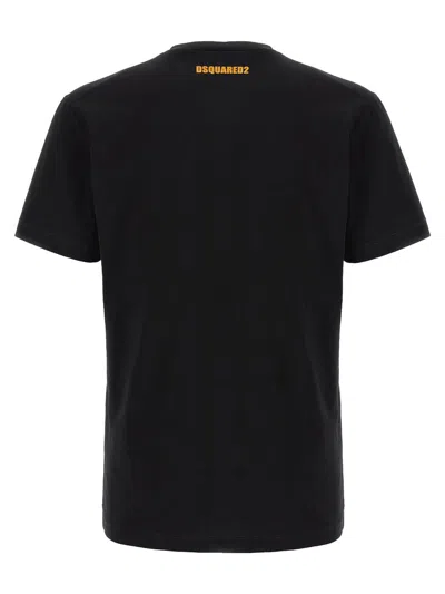 Dsquared2 Black Crewneck T-shirt With Print On The Front And Logo Lettering On The Rear In Cotton Man In Black