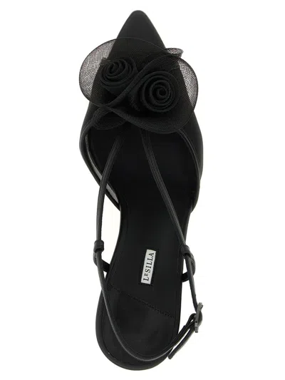 Le Silla Black Open Toe Heels In Black