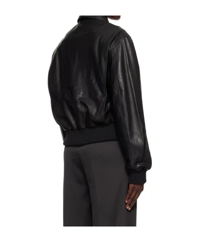 Christopher Esber Black Leather Flight Bomber Jacket In Black