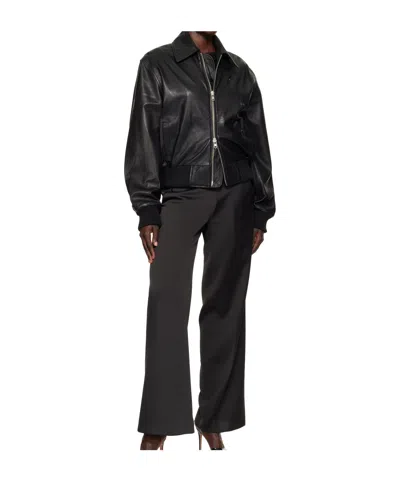 Christopher Esber Black Leather Flight Bomber Jacket In Black
