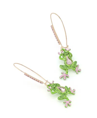 Betsey Johnson Faux Stone Backyard Frog Dangle Drop Earrings In Green