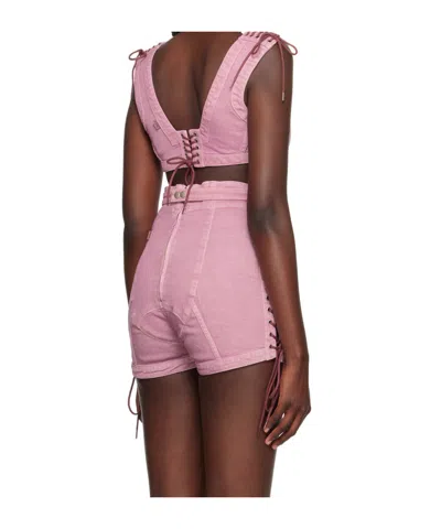 Jean Paul Gaultier Cropped Denim Corset-style Top In Pink