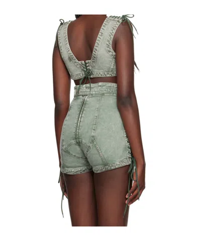 Jean Paul Gaultier Lace-up Denim Corset Top In Green