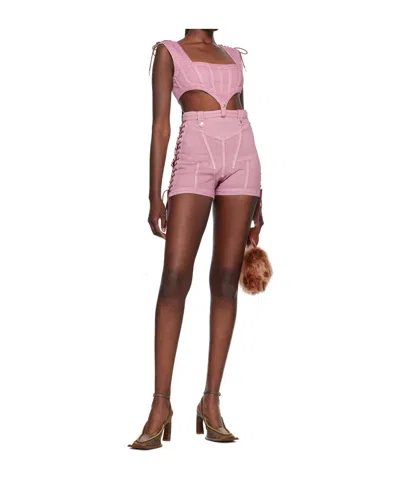 Jean Paul Gaultier Cropped Denim Corset-style Top In Pink