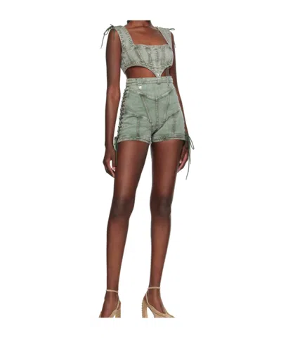 Jean Paul Gaultier Lace-up Denim Corset Top In Green