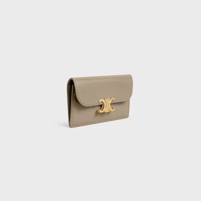 Celine Long Card Holder With Flap Triomphe In Shiny Calfskin In Green