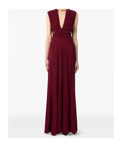 Elisabetta Franchi Lurex Jersey Dress Deep V-neckline In Red