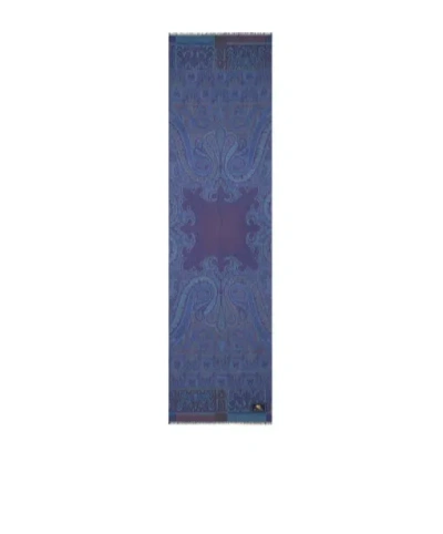 Etro Wool And Silk Jacquard Scarf In Blue