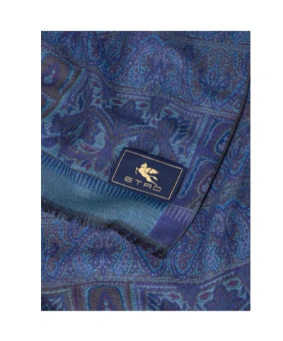 Etro Wool And Silk Jacquard Scarf In Blue