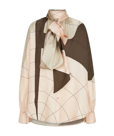 Ferragamo Silk Shirt With Sash In Brown