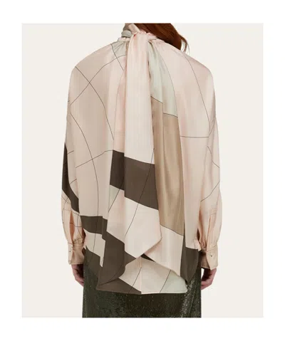 Ferragamo Silk Shirt With Sash In Brown