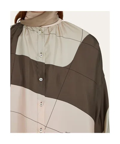Ferragamo Silk Shirt With Sash In Brown
