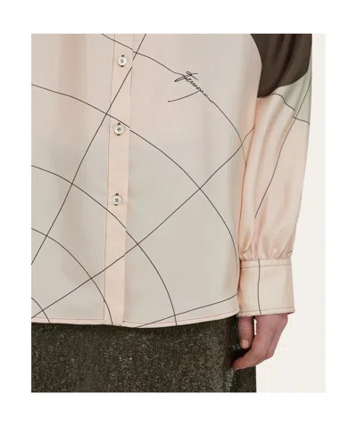 Ferragamo Silk Shirt With Sash In Brown