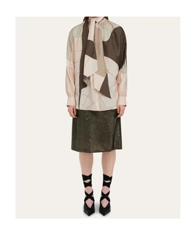 Ferragamo Silk Shirt With Sash In Brown