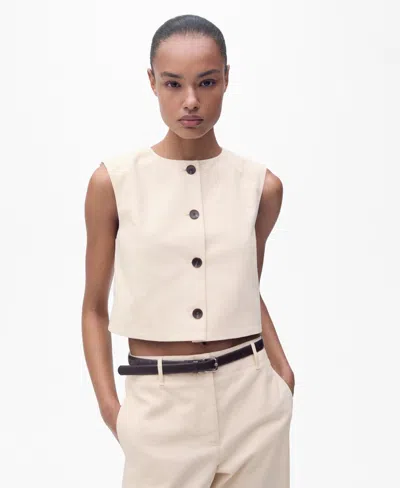 Mango Button Cotton Crop Top In Neutral