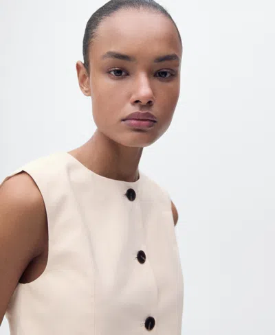 Mango Button Cotton Crop Top In Neutral