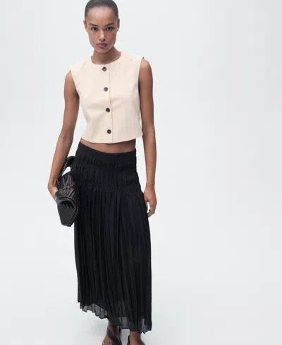 Mango Button Cotton Crop Top In Neutral