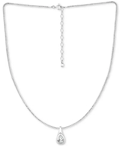 Giani Bernini Cubic Zirconia Pear-shaped Pendant Necklace In Sterling Silver, 16" + 2" Extender, Exclusively At Ma In Metallic