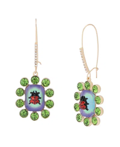 Betsey Johnson Faux Stone Backyard Ladybug Dangle Drop Earrings In Multi