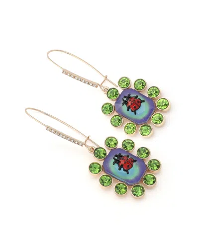 Betsey Johnson Faux Stone Backyard Ladybug Dangle Drop Earrings In Multi