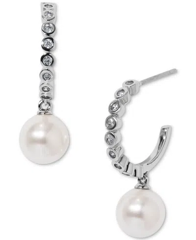 Eliot Danori Silver-tone Imitation Pearl & Cubic Zirconia Small Hoop Earrings, 0.625", Exclusively At Macy's