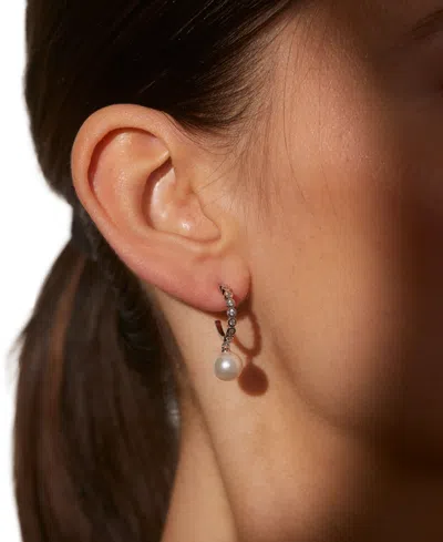 Eliot Danori Silver-tone Imitation Pearl & Cubic Zirconia Small Hoop Earrings, 0.625", Exclusively At Macy's