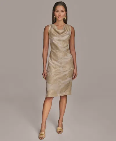Donna Karan New York Sequin Sleeveless Mesh Sheath Dress In Gold