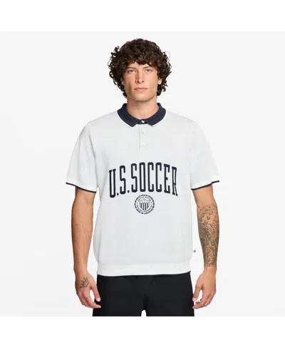 Nike Men's White Usmnt Club Knit Polo Shirt In White