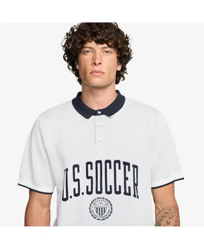 Nike Men's White Usmnt Club Knit Polo Shirt In White