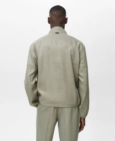 Mango Linen Blend Jacket In Green