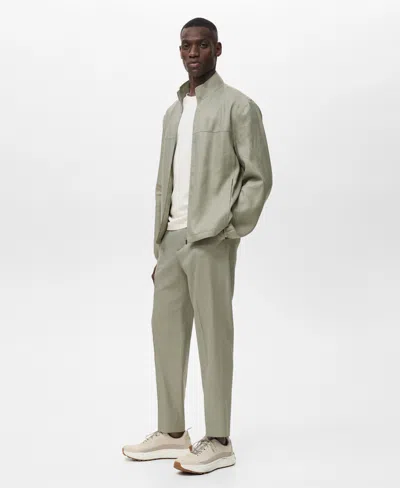 Mango Linen Blend Jacket In Green