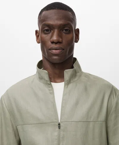 Mango Linen Blend Jacket In Green