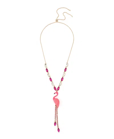 Betsey Johnson Faux Stone Backyard Flamingo Adjustable Y-necklace In Gold