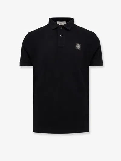Stone Island Black Piquet Polo Shirt In Blue