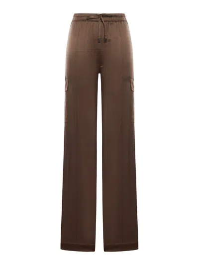 Tom Ford Stretch Silk Satin Cargo Pants In Brown