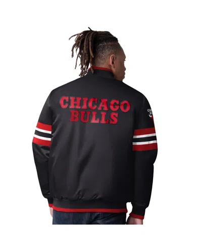 Starter Men's Black Chicago Bulls Scout Varsity Satin Full-snap Jacket In Black