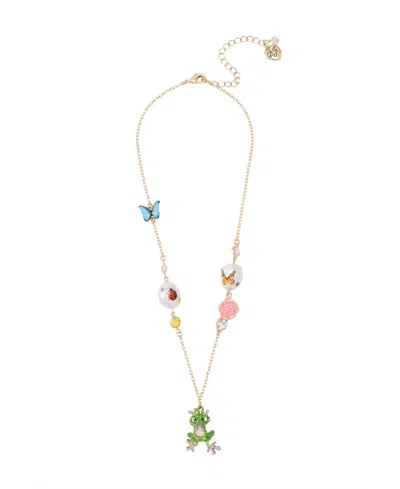 Betsey Johnson Faux Stone Backyard Frog Pendant Necklace In Gold