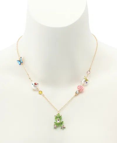 Betsey Johnson Faux Stone Backyard Frog Pendant Necklace In Gold