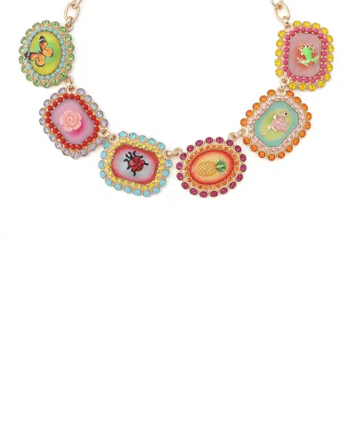 Betsey Johnson Faux Stone Backyard Stone Bib Necklace In Gold